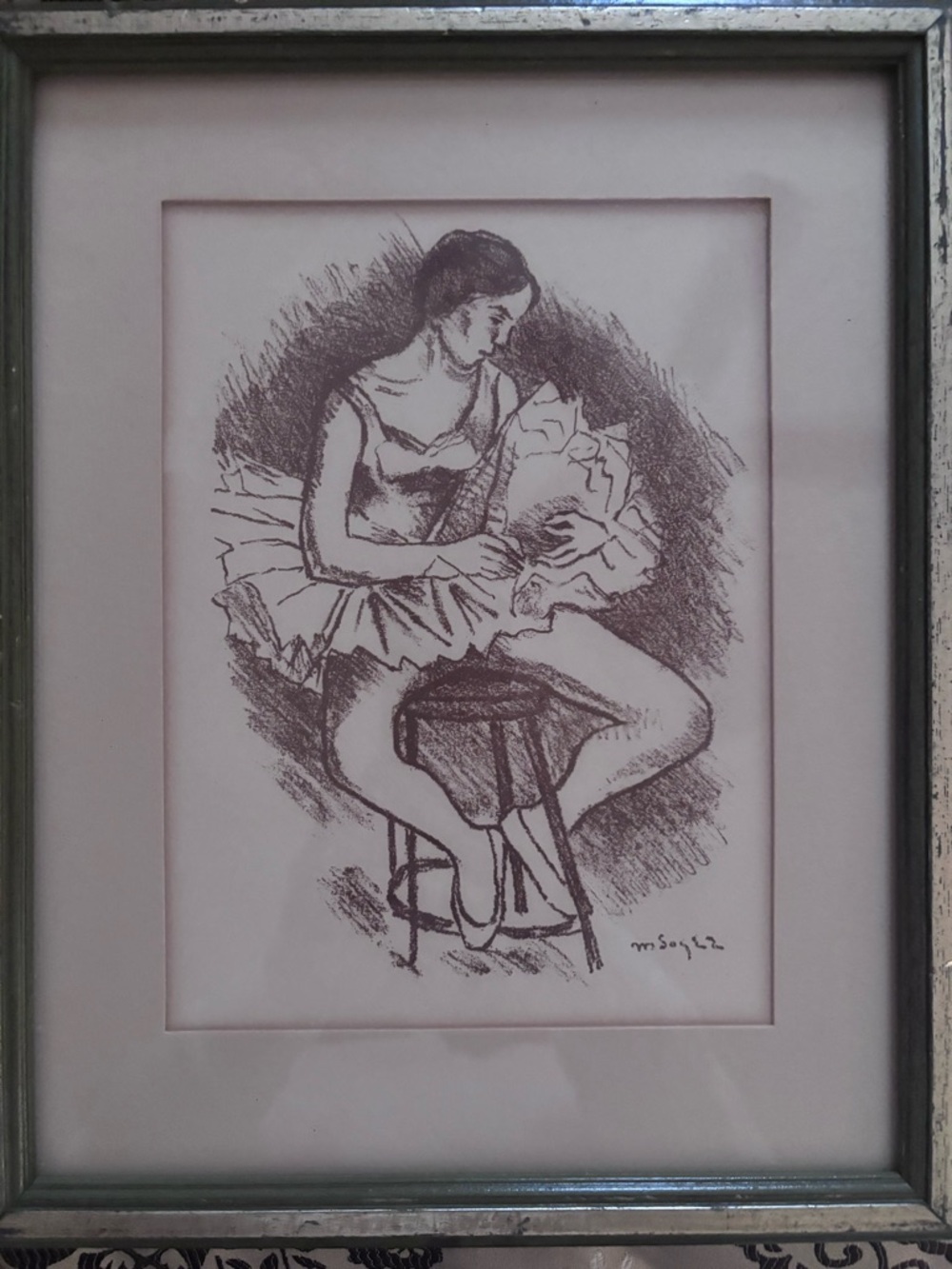 Vintage Framed Lithograph “Seated Ballerina” by Moses Soyer